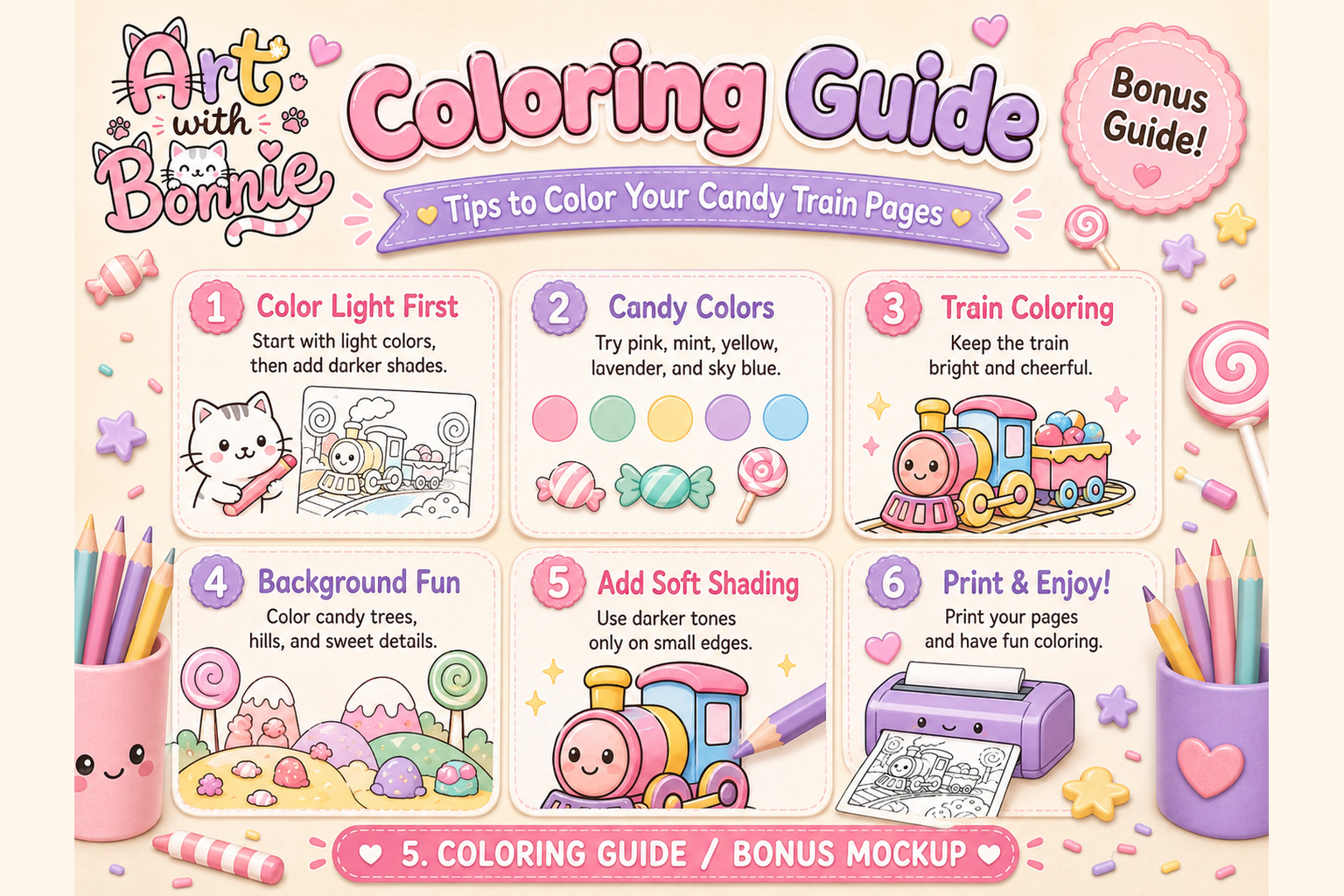 Candy Train Adventure Coloring Page Pack