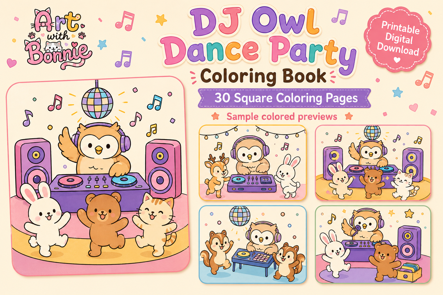 Cozy DJ Owl Dance Party Coloring Pages