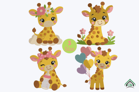 Cute Baby Giraffe Embroidery Bundle