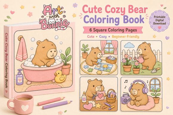 Cute Cozy Bear Activity Coloring Pages