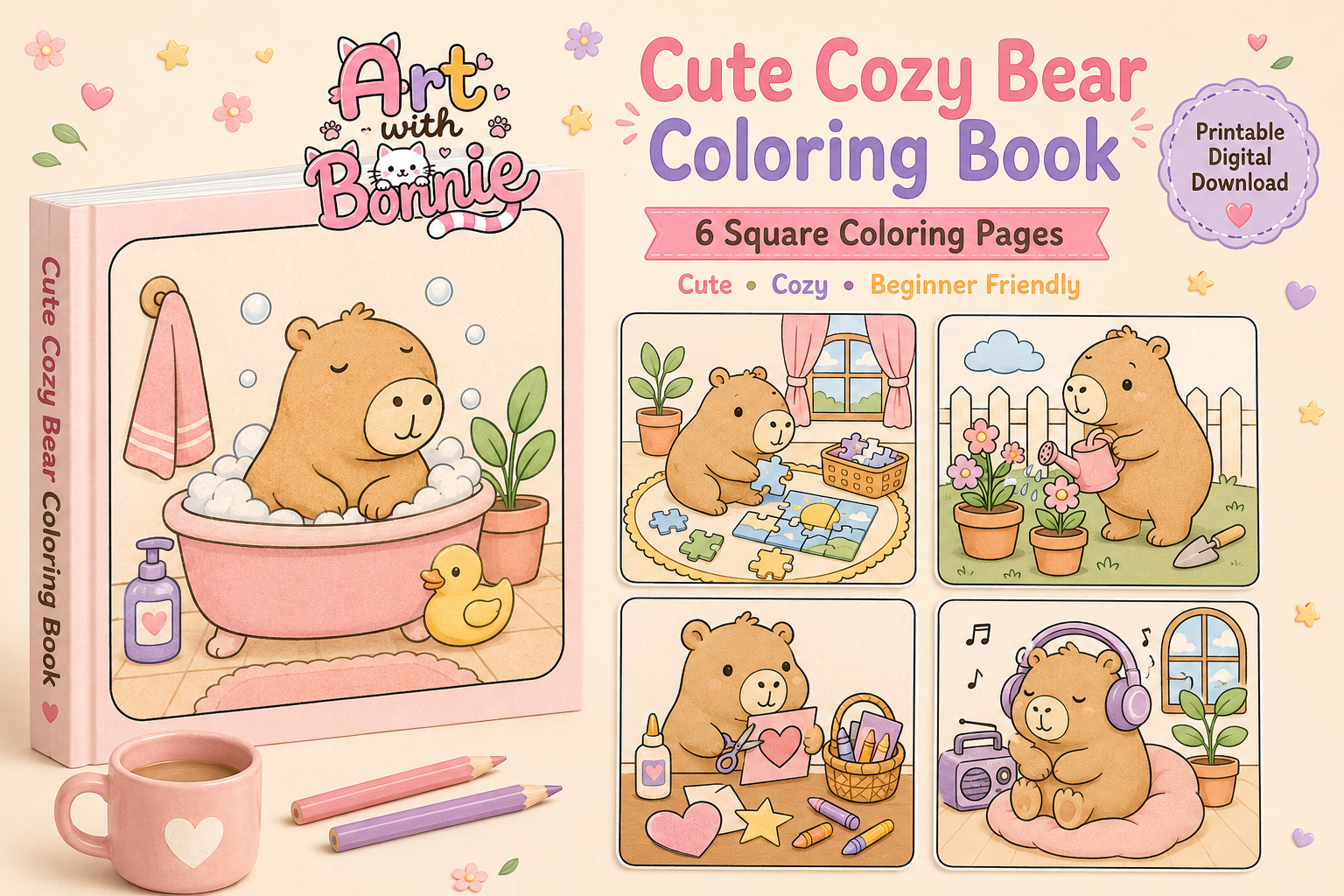 Cute Cozy Bear Activity Coloring Pages