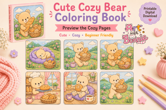 Cute Cozy Bear Bakery Coloring Book Pack