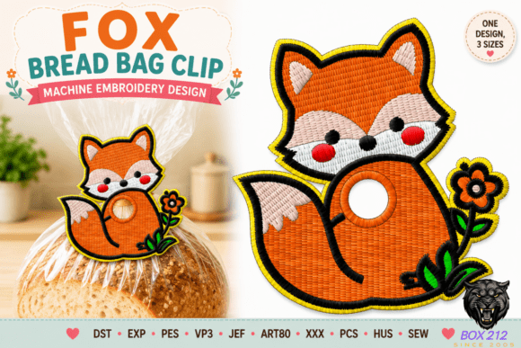 Cute Fox Bread Bag Clip Embroidery