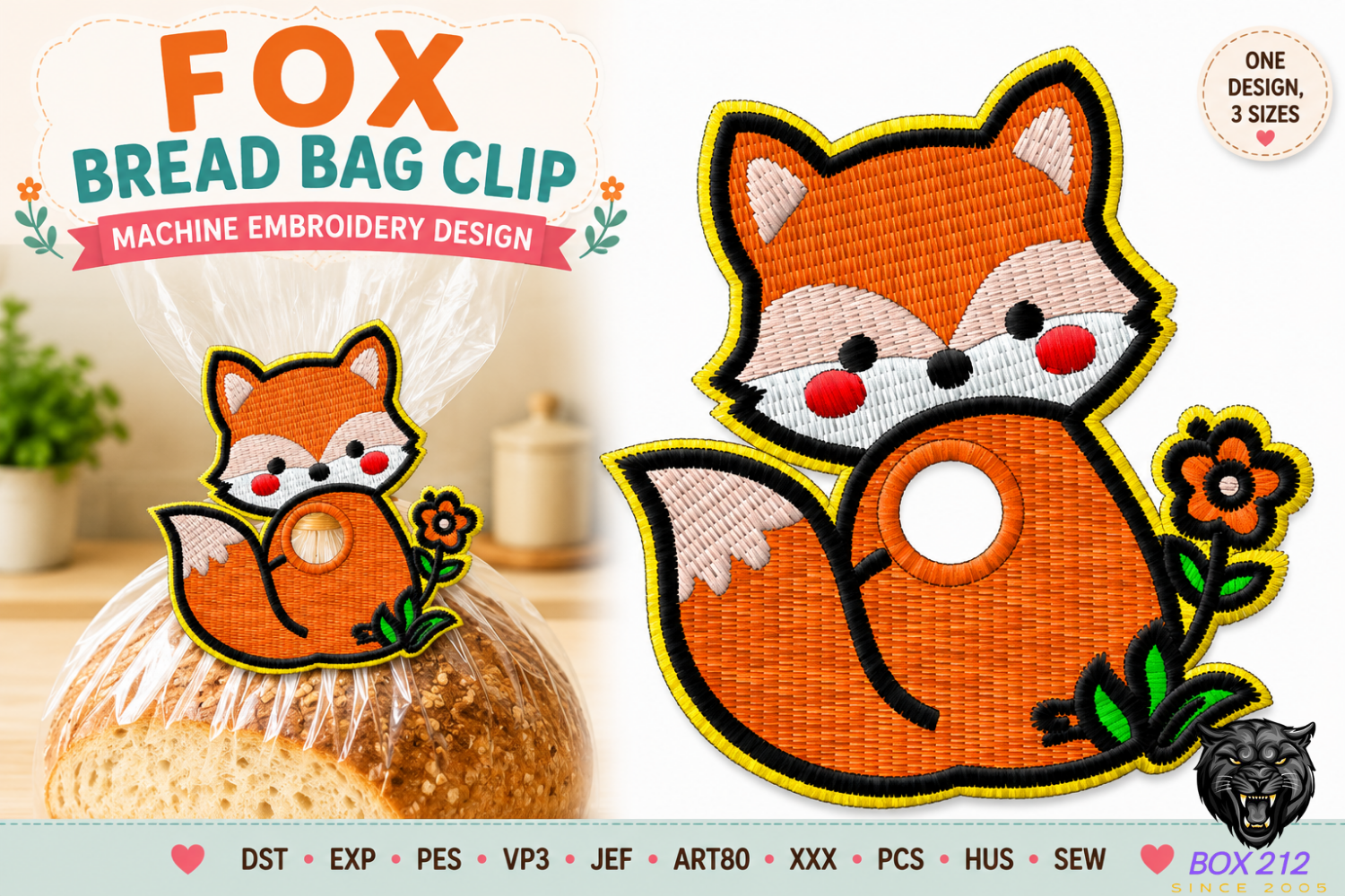 Cute Fox Bread Bag Clip Embroidery