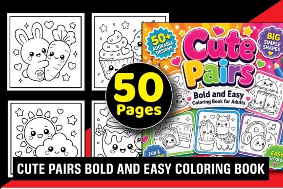 Cute Pairs Bold Easy Coloring Book
