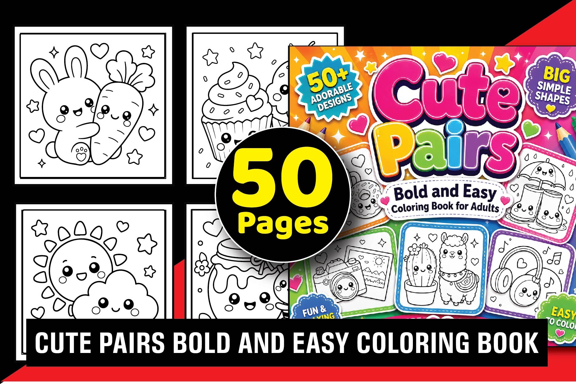 Cute Pairs Bold Easy Coloring Book