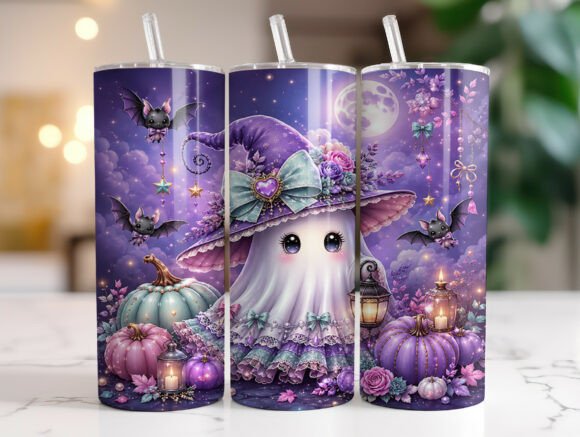 Cute Purple Halloween Ghost Tumbler Wrap