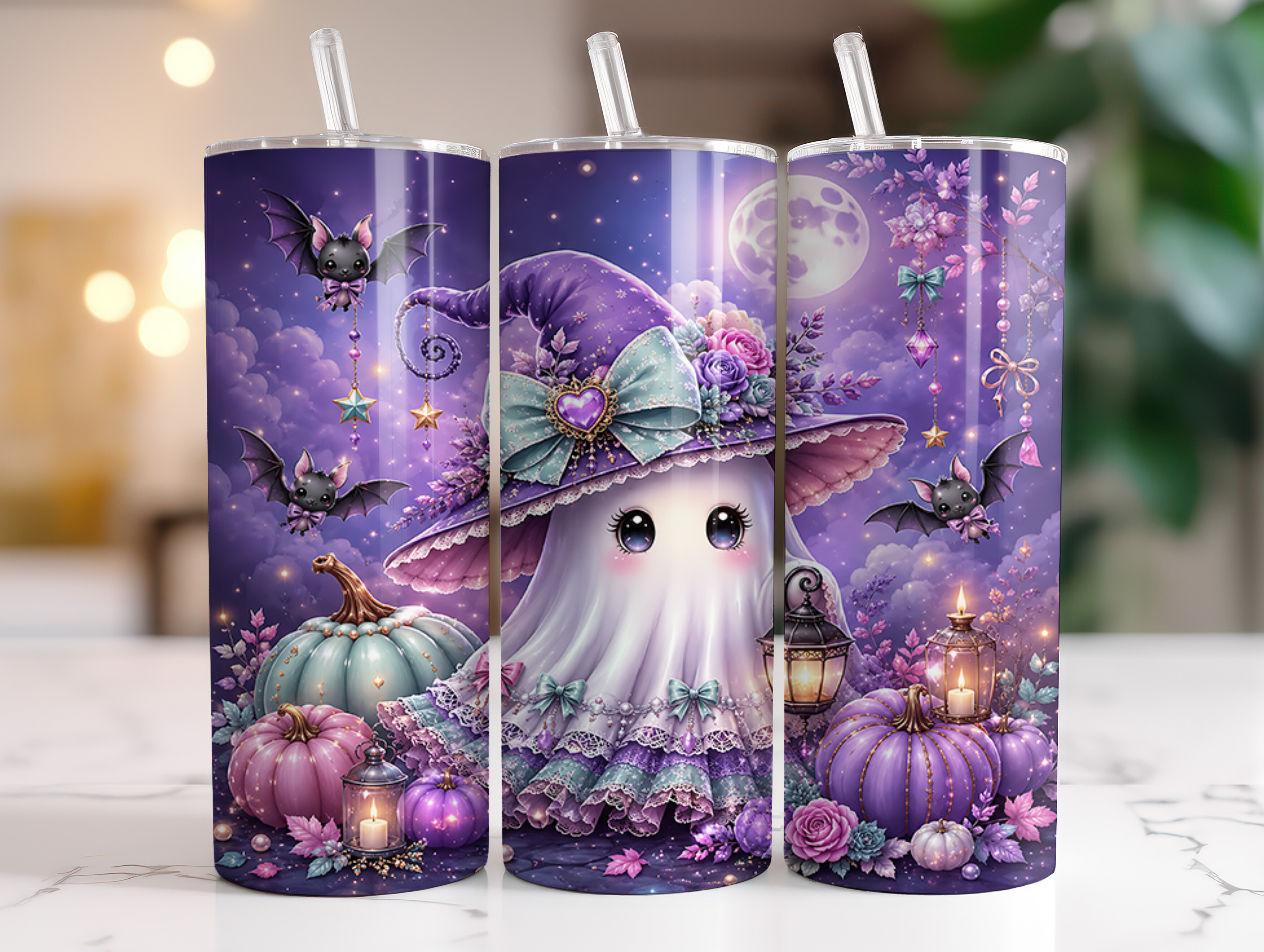 Cute Purple Halloween Ghost Tumbler Wrap