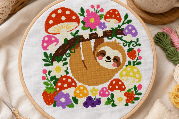 Cute Sloth Cross Stitch Pattern