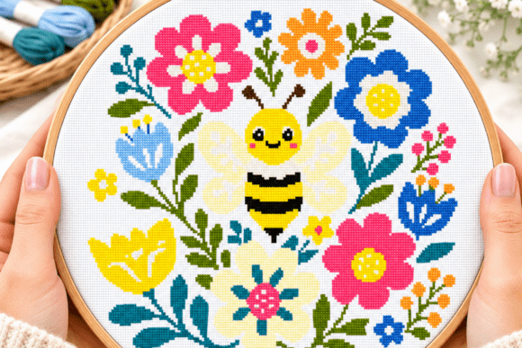 Flower Bee Cross Stitch Pattern PDF