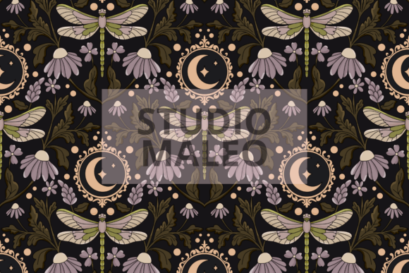 Gothic Dragonfly Celestial Seamless