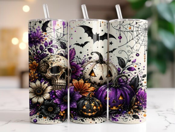 Gothic Skull Pumpkin Halloween Tumbler