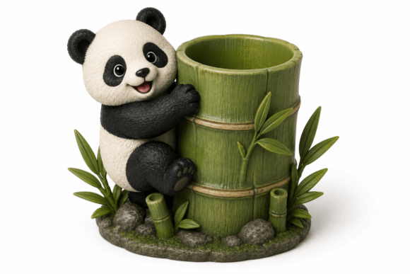 Panda Bamboo Planter 3D Printing STL File – Cute Succulent Plant Pot Decoration - Image 2