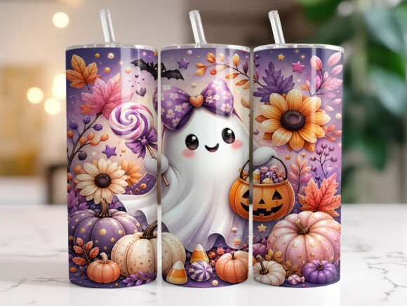 Pastel Floral Halloween Ghost Tumbler