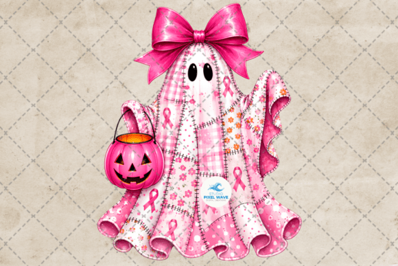 Pink Patchwork Ghost Breast Cancer Png