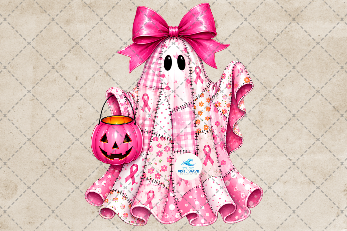Pink Patchwork Ghost Breast Cancer Png