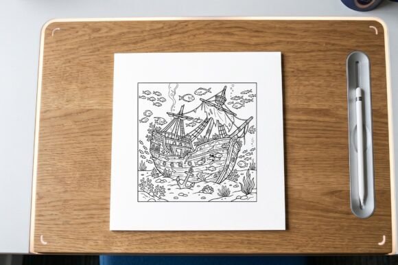 Pirate Ship Underwater Coloring Page