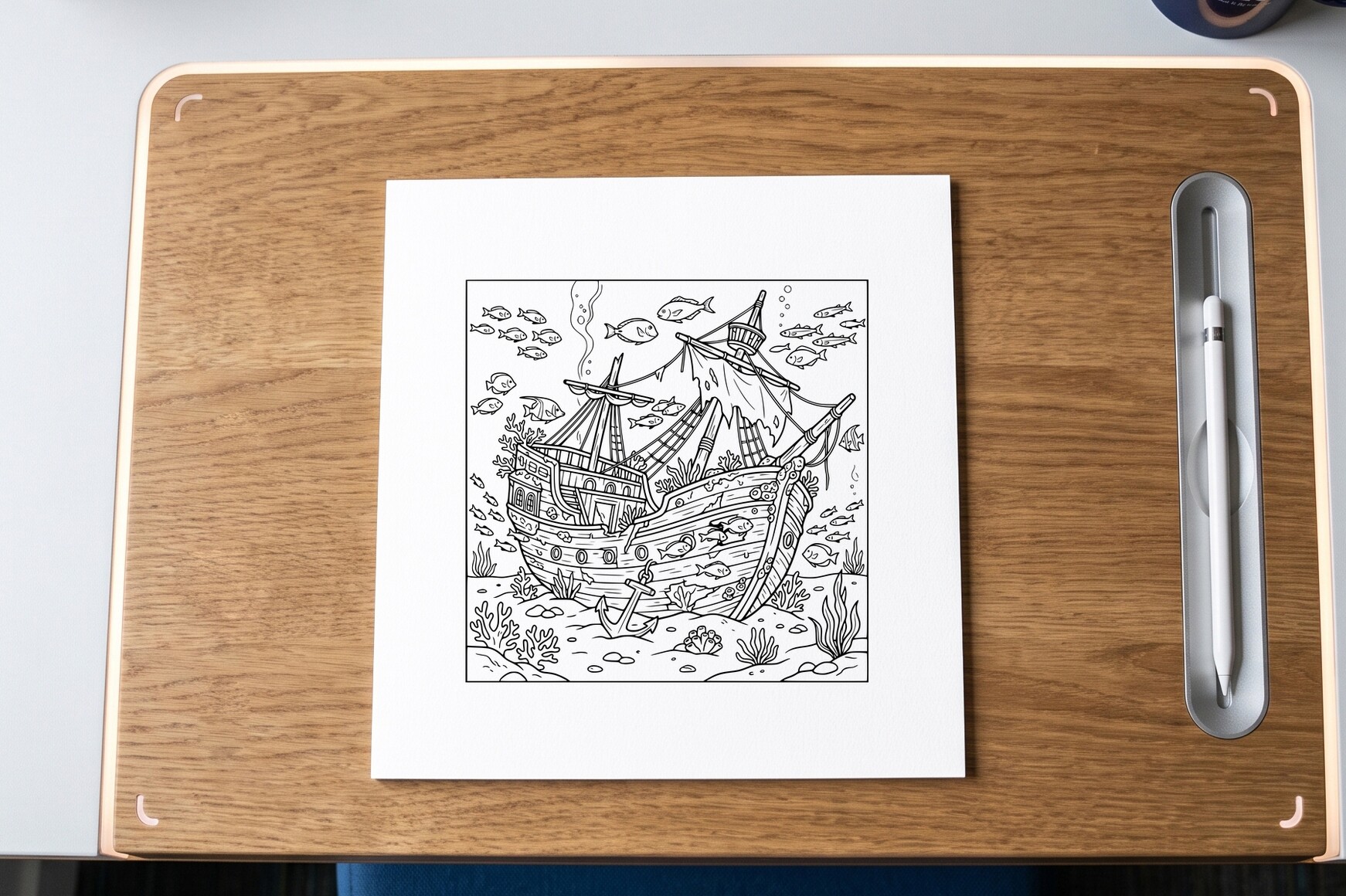 Pirate Ship Underwater Coloring Page