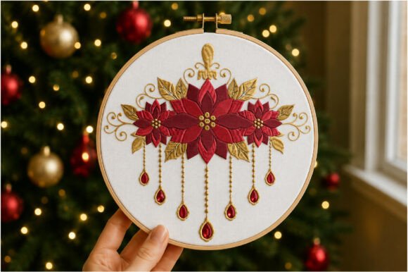 Poinsettia Christmas Embroidery Design