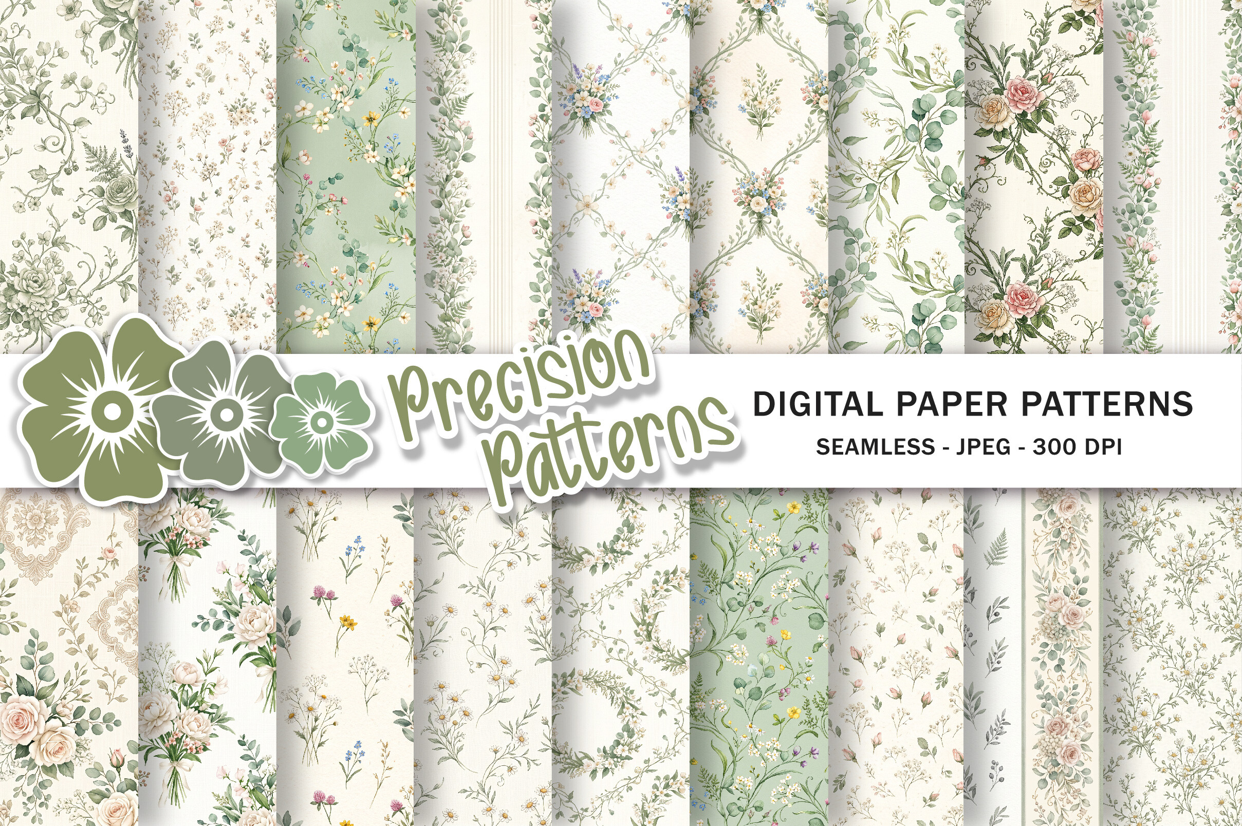 Sage Green Floral Digital Paper
