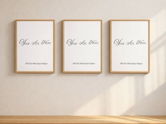 Set of 3 Wood Frame Mockup PSD, Minimal Graphic Frames & Posters By Mockups Of Imaginations
