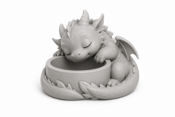 Sleeping Dragon Plant Pot Holder - Desk Decor & Jewelry Tray STL - Image 2