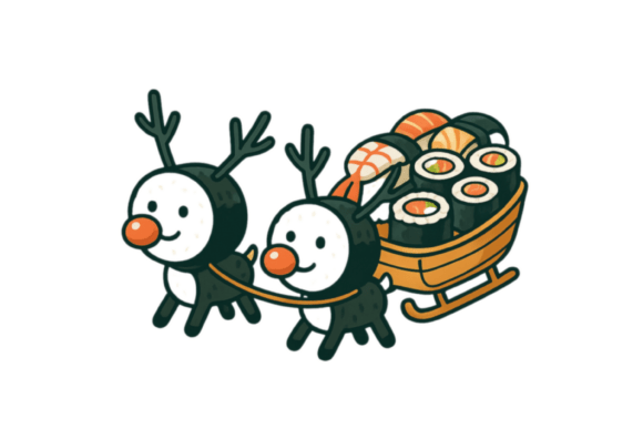 Sushi Rolls Reindeer Riding Sleigh Png Graphics