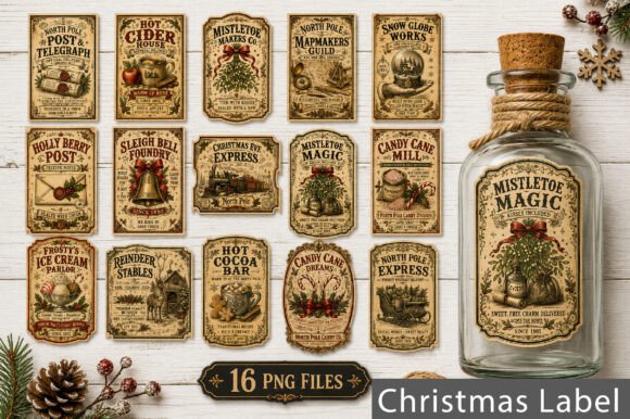 Vintage Christmas Labels PNG