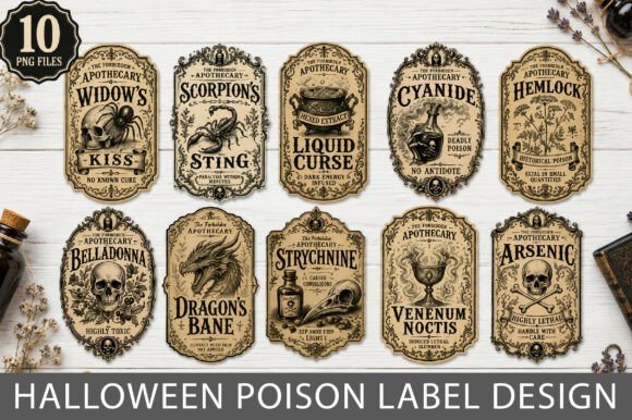 Vintage Halloween Poison Bottle Labels