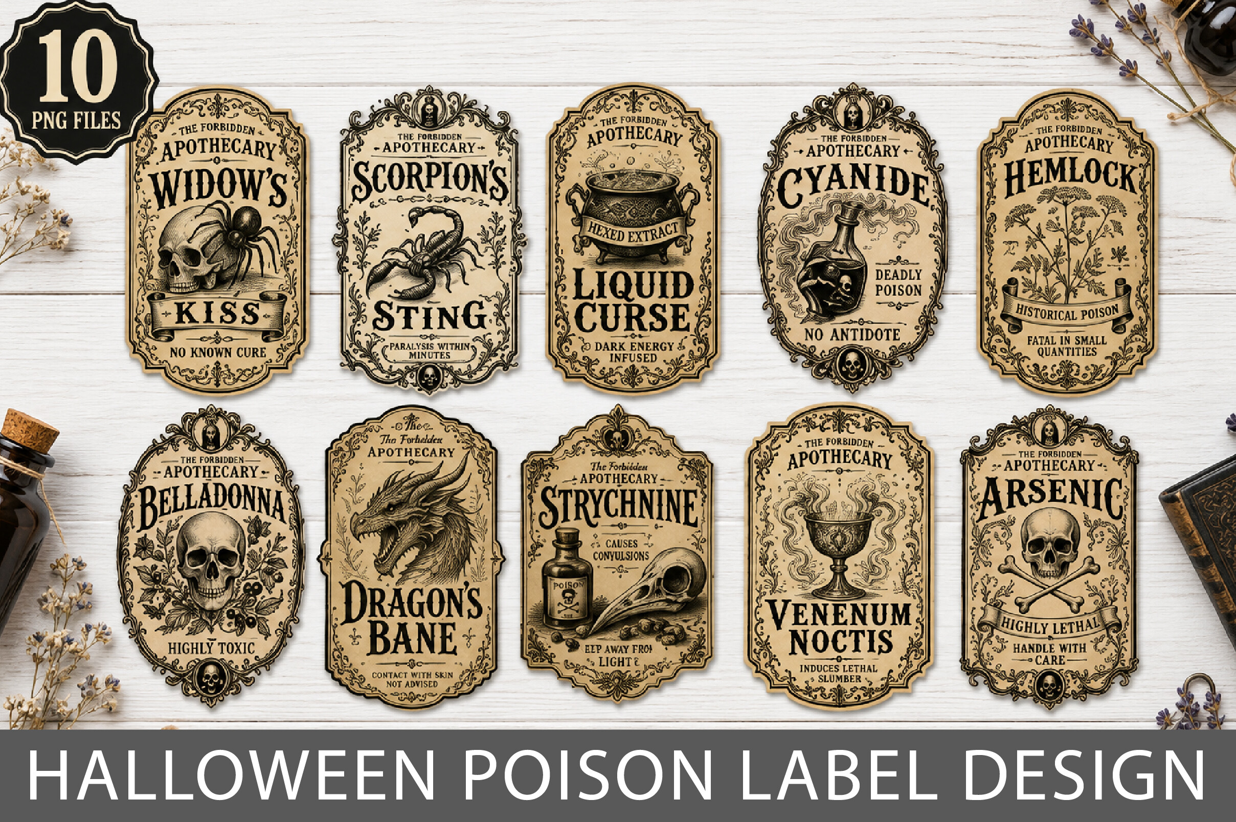 Vintage Halloween Poison Bottle Labels