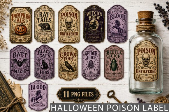 Vintage Halloween Poison Bottle Labels