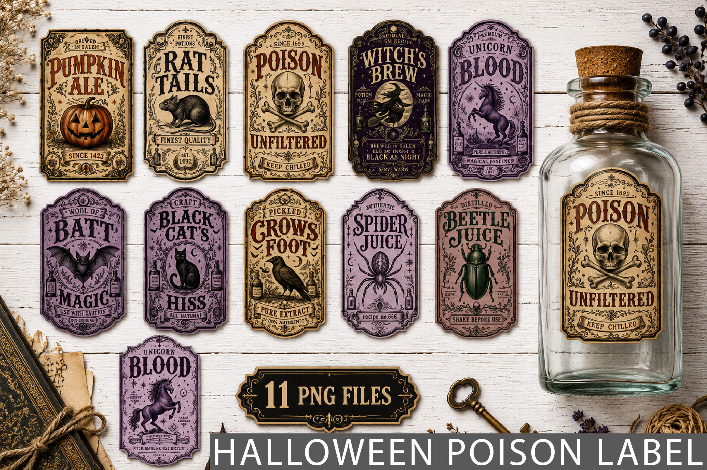 Vintage Halloween Poison Bottle Labels