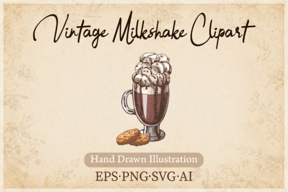 Vintage Milkshake Clipart PNG SVG AI