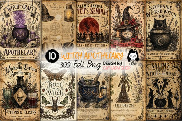 Vintage Witch Apothecary Paper PNG