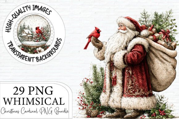 Whimsical Christmas Cardinal Clipart