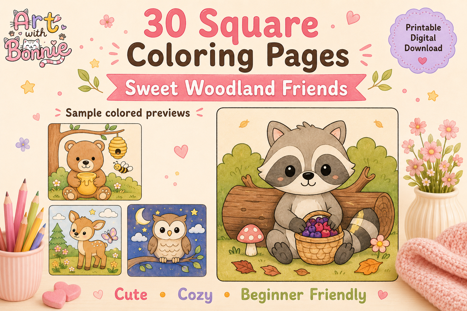 Woodland Animal Friends Coloring Pages
