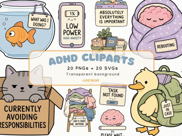 ADHD Support Cliparts, Cute Humor PNG