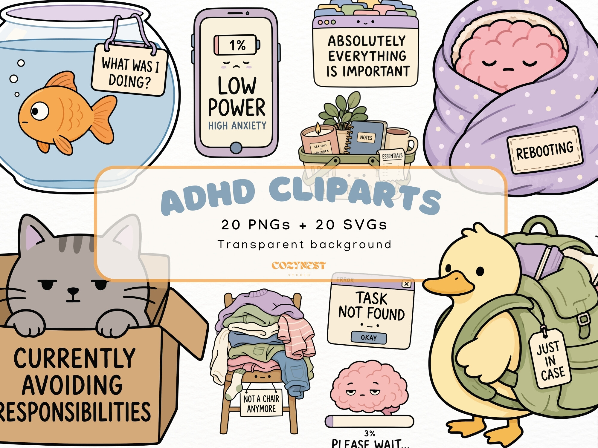 ADHD Support Cliparts, Cute Humor PNG