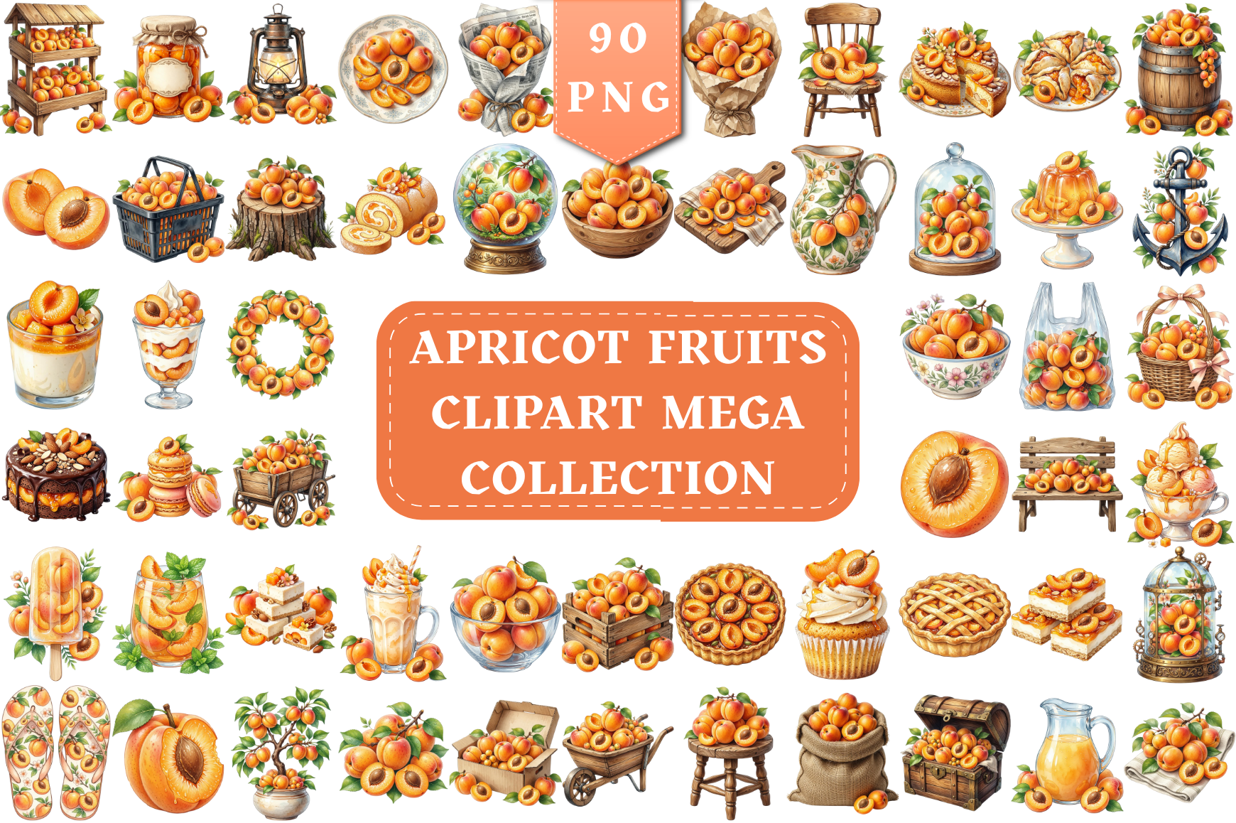 Apricot Fruit Watercolor Mega Collection