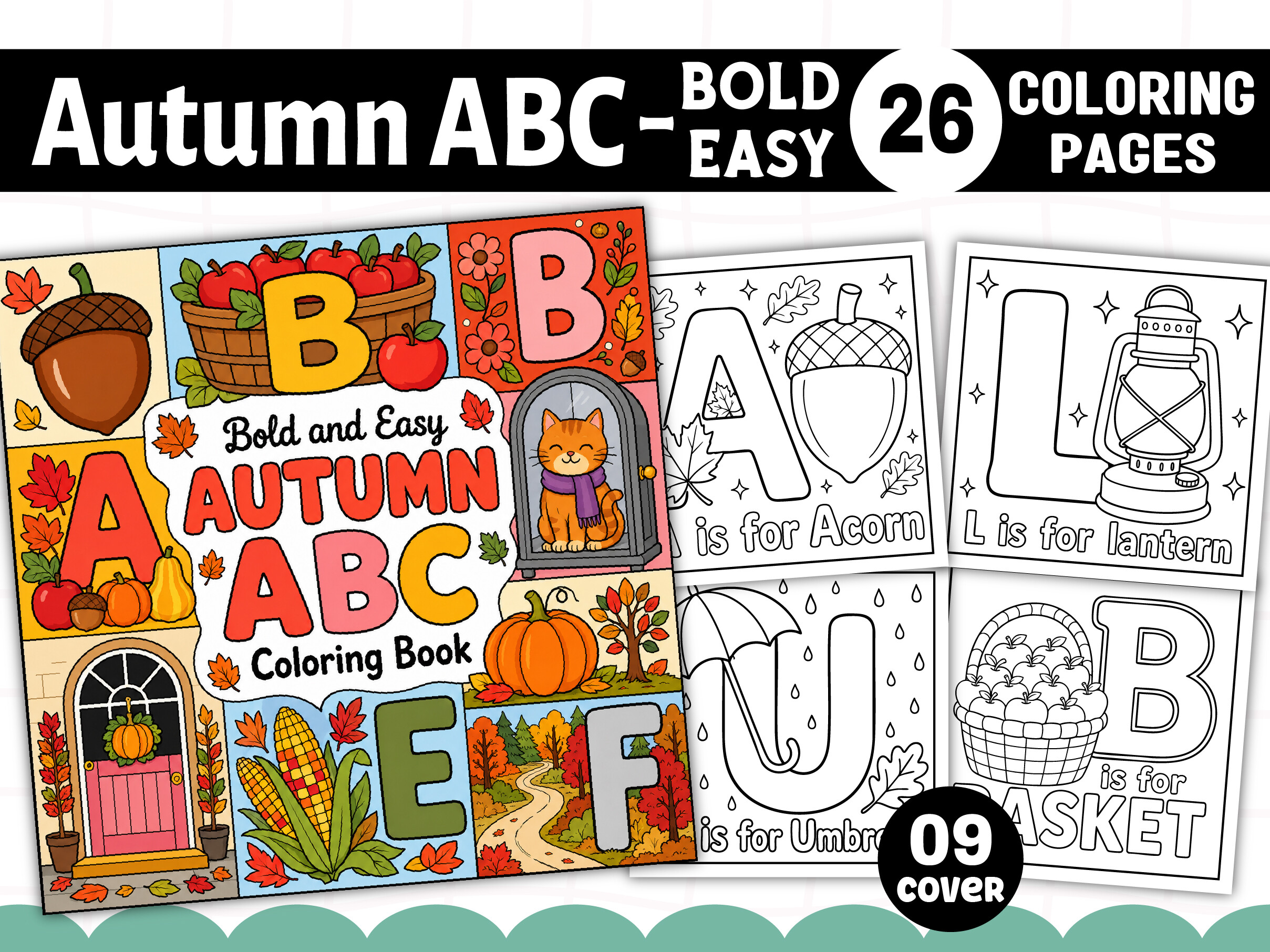 Autumn ABC Bold and Easy Coloring Book