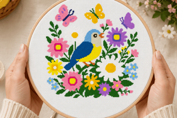 Bird Butterfly Floral Cross Stitch