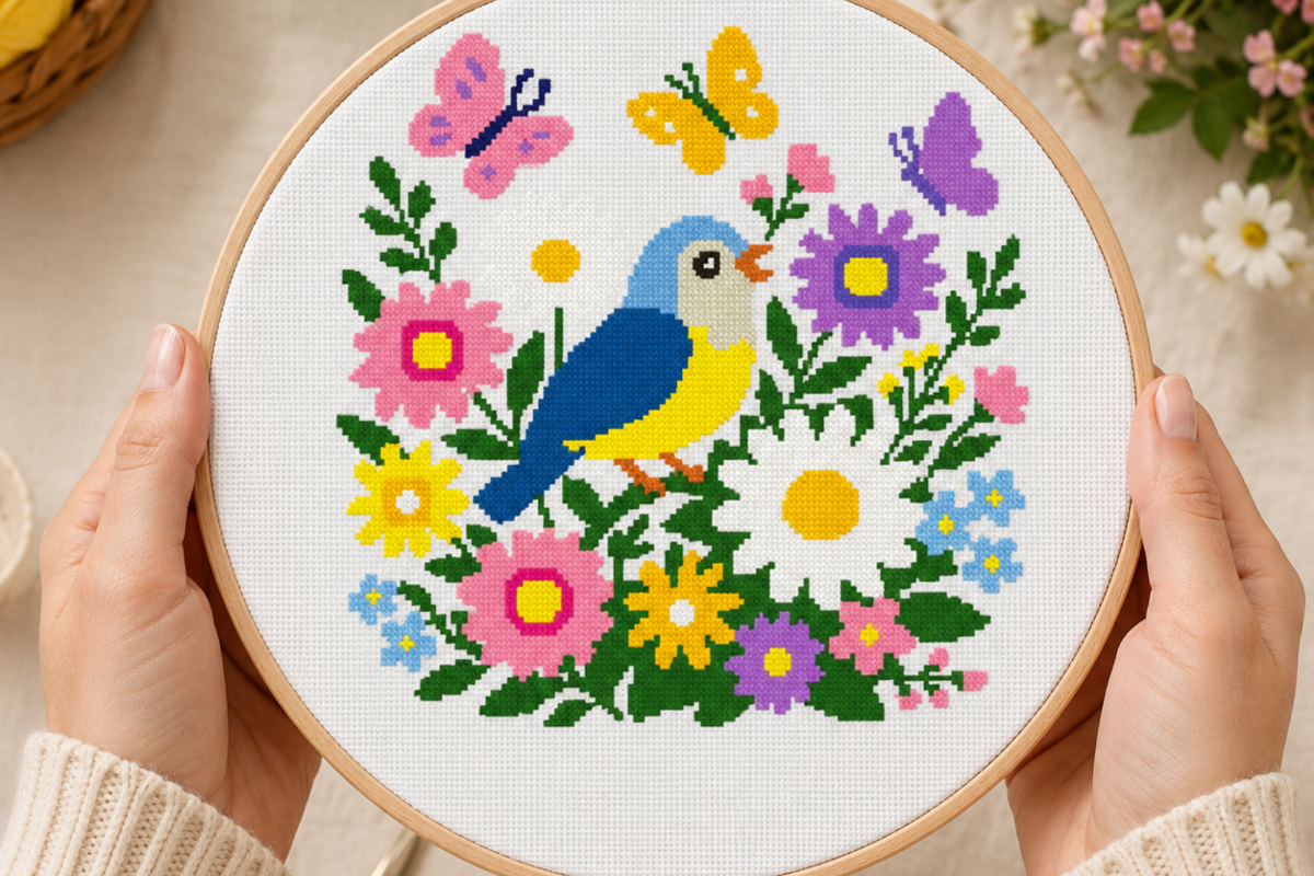 Bird Butterfly Floral Cross Stitch