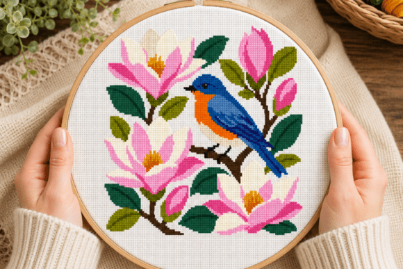 Bluebird Magnolia Cross Stitch