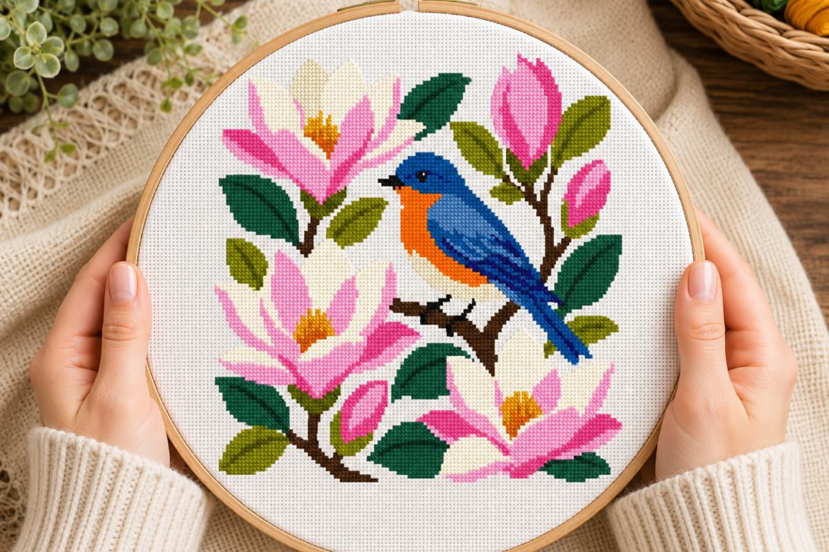 Bluebird Magnolia Cross Stitch