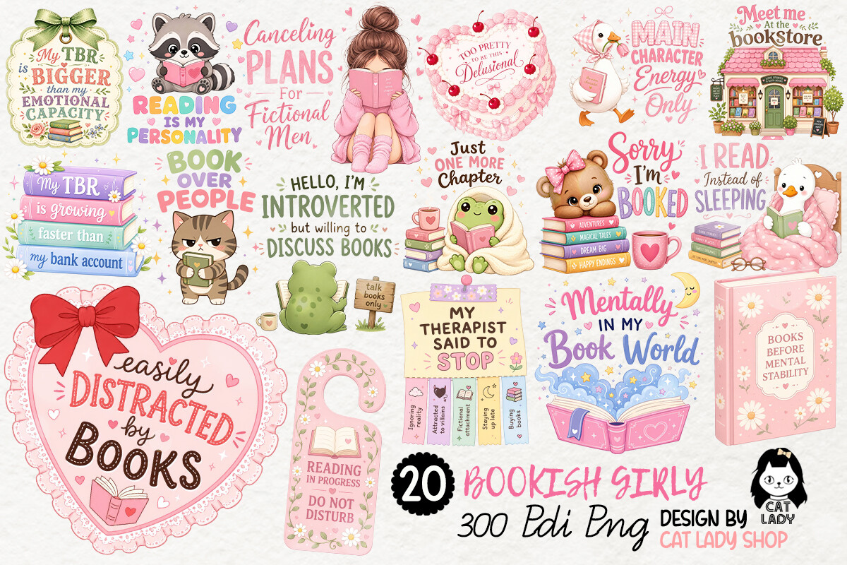 Bookish Girly Quotes PNG Clipart Bundle