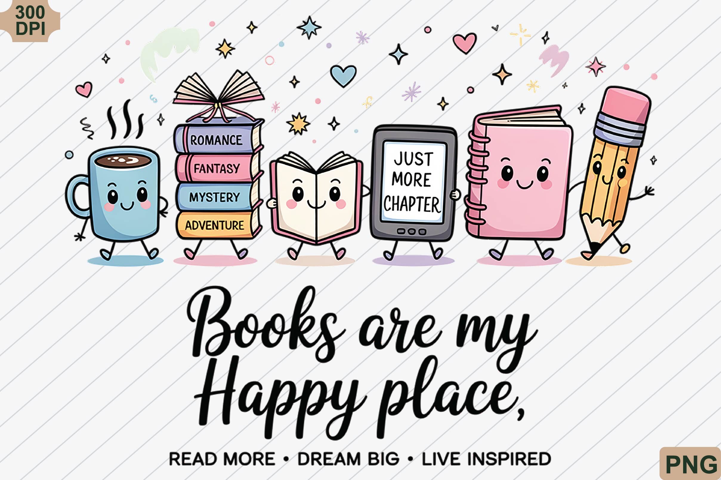 Books Are My Happy Place Doodles PNG