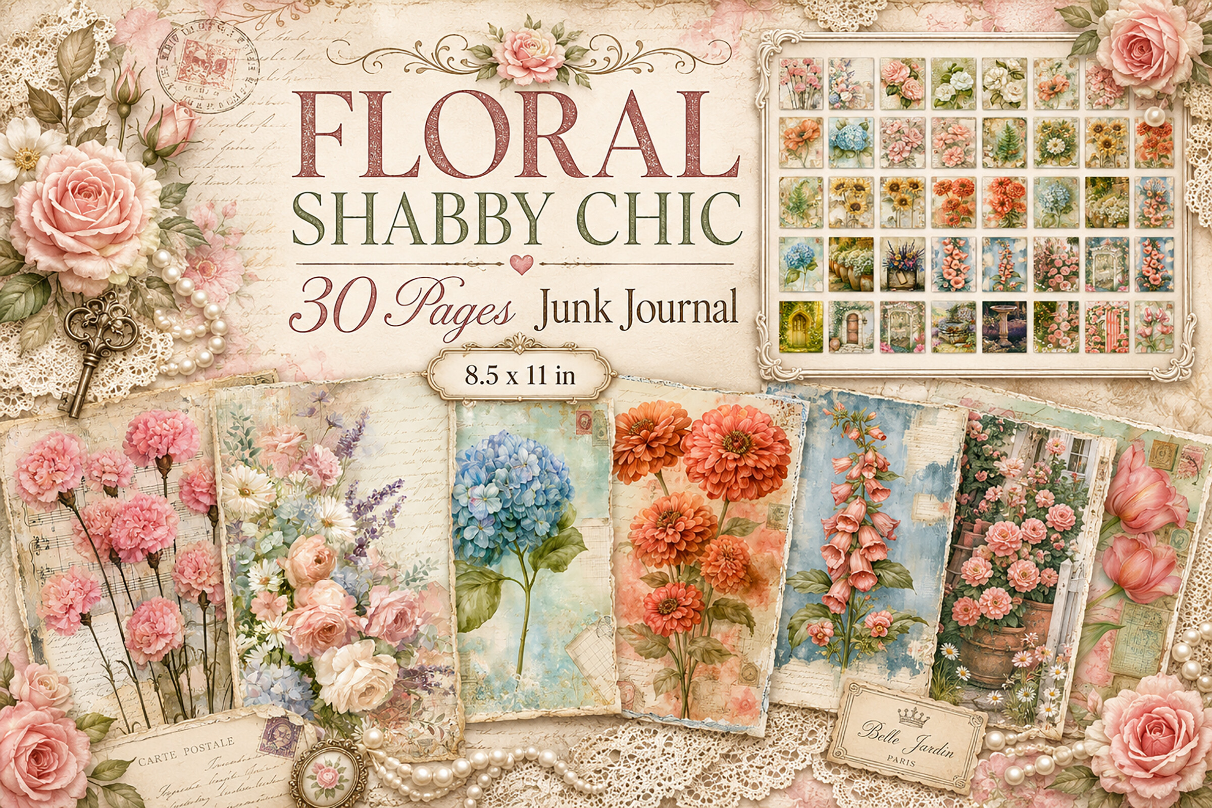 Botanical Rose Junk Journal Papers