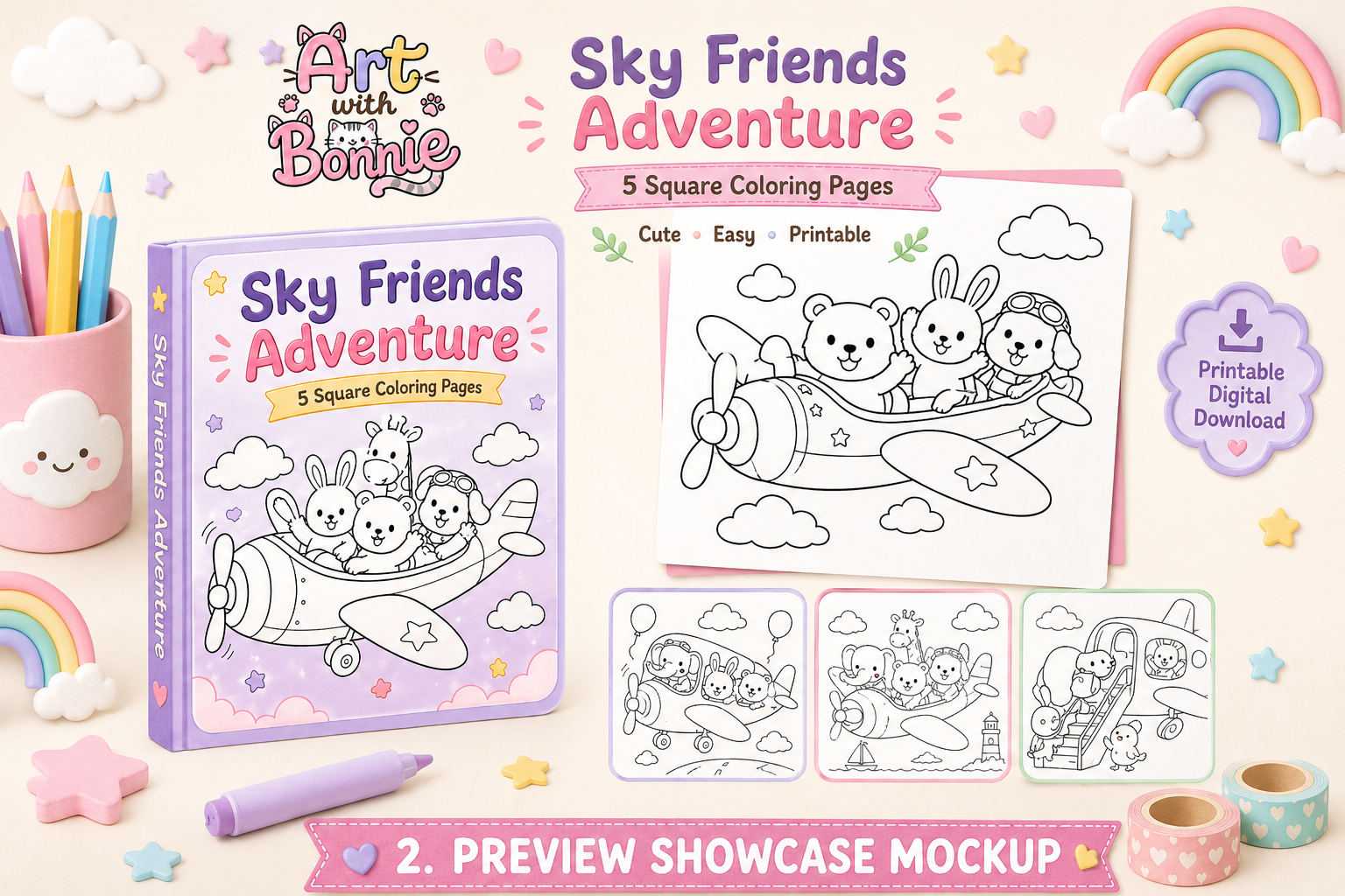 Cute Animal Airplane Coloring Page Pack