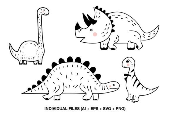 Cute Dinosaur Line Art for Preschool