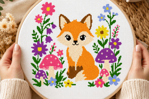 Cute Fox Wildflower Cross Stitch